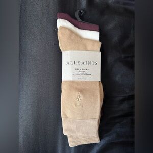 All Saints Men's Crew Socks - Tan, White, and Burgundy